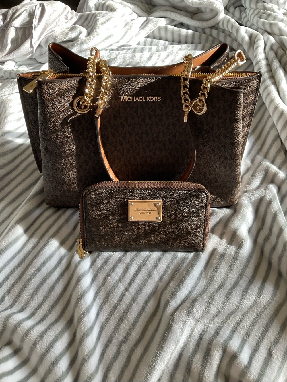 Michael Kors Brown Signature Tote with Matching Wallet